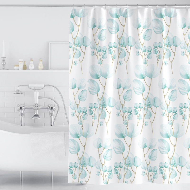 Handle curtain set bathroom bathroom waterproof cloth curtain thickening bath and anti-mould and punched curtain cut curtain