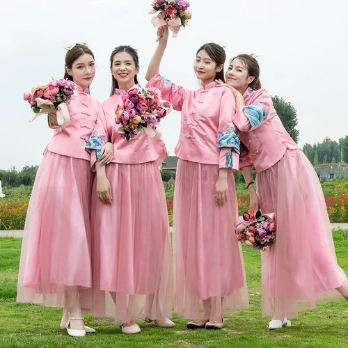 Длинное осеннее платье подружки невесты для невесты, коллекция 2021, китайский стиль