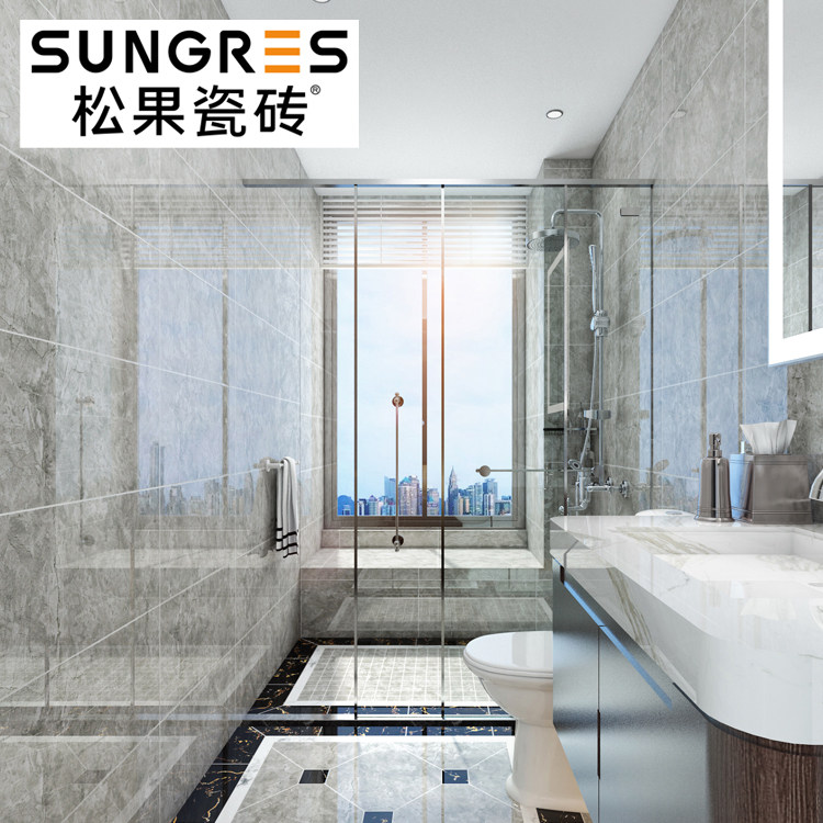 Pine Nuts Tile Grey Marble Grain Full Throw Glazed Wall Brick Makeup room Balcony Floor Tiles 300600