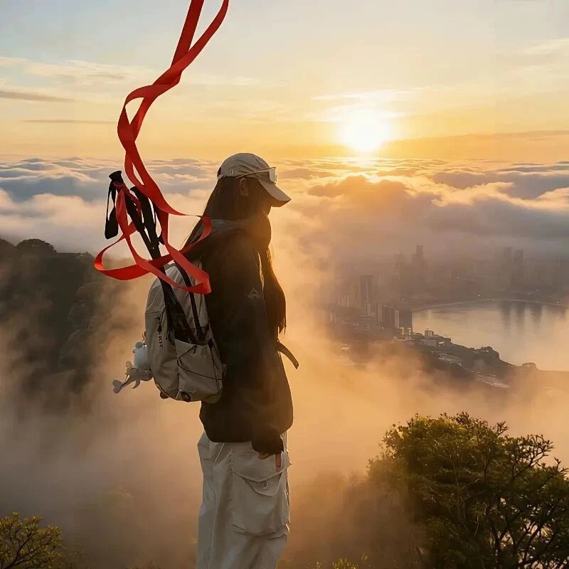 Mountaineering Pole with Red Ribbon, Extra-Long Ribbon for Outdoor Hiking, Climbing, Photo Props, Photography Tool, Travel Souvenir Mountaineering Pole with Red Ribbon, Extra-Long Ribbon for Outdoor Hiking, Climbing, Photo Props, Photography Tool, Travel Souvenir