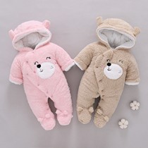 Baby winter clothing with cotton suede thickened Harvest one-piece clothes newborn baby Winter out to thicken clothes for 0-12 months
