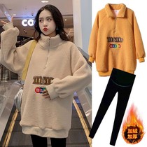 Pregnant woman autumn and winter clothing suit stylish gestation maternity dress 2021 new gush thickened loose pregnant woman with dress and clothing