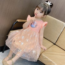  Girls  dresses 2021 new summer clothes pure cotton short-sleeved childrens mesh skirt small and medium childrens clothing baby princess skirt