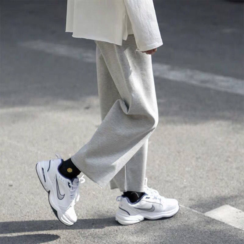 Autumn Winter ins grey pants male Korean version trendy relaxation Leisure 100 lap ulzzang Straight drum thin sports thick cotton pants