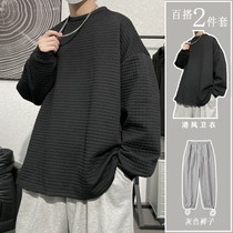 2021 new trendy sports casual suit Mens Huffg pure color sleeve head sweatshirt suit casual 90% pants