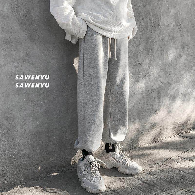 Spring Fall Pure Color Sports Pants Male Students Han Edition Loose Pure Color Casual Bungling Pants Chauge Youth Wear Pants