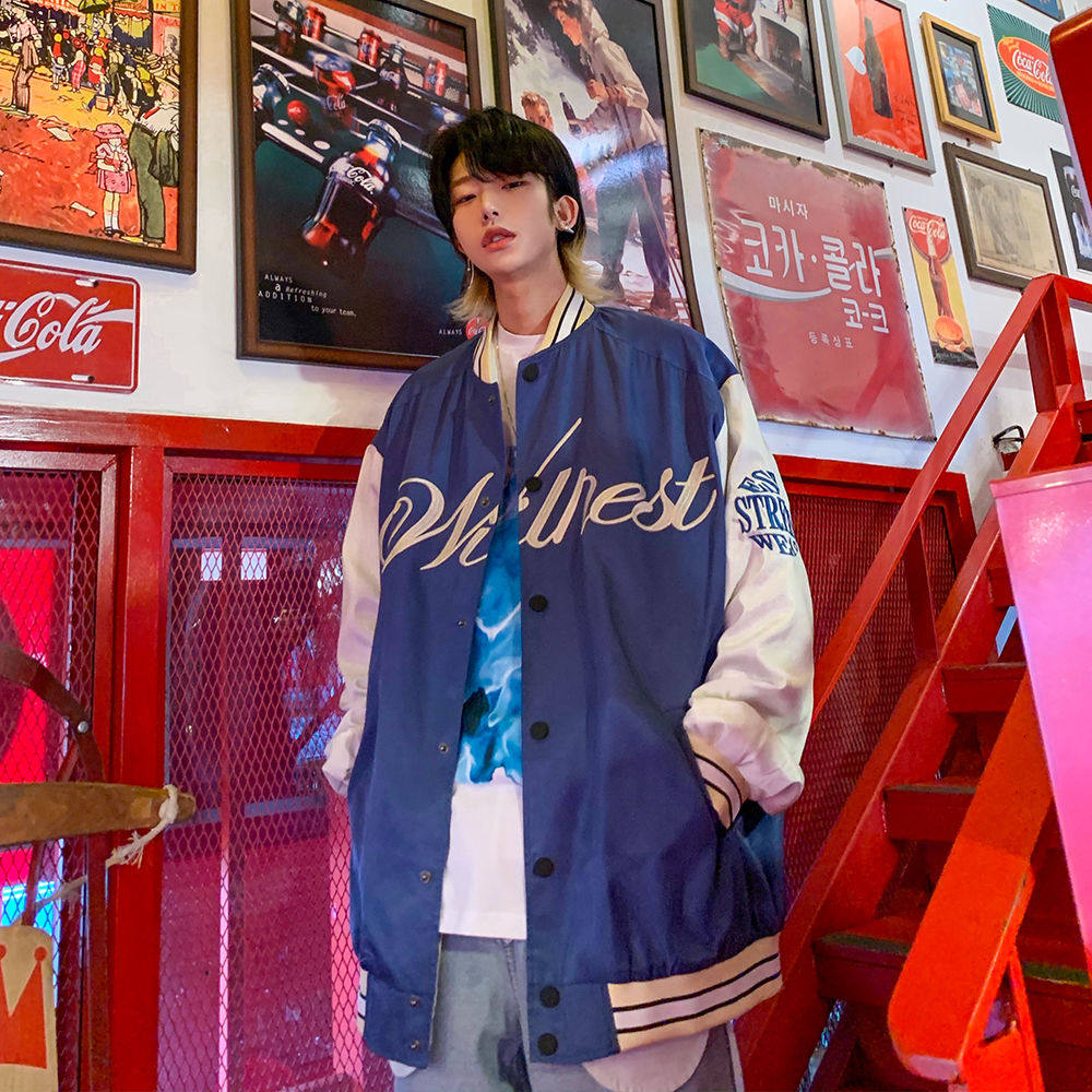 Port Wind jacket male student Han version baseball uniforms Loose Tide Card Coach Flight Jacket Man 100 lap retro blouses
