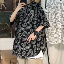 Cashew nut flower short sleeve T-shirt male summer loose lovers Europe and America hip hop new tide card trend 100 lap half sleeve blouse