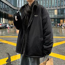 Winter ins Chains Sheep Lamb Fleece thickened cotton clothes jacket Mens two sides wear warm and loose cotton padded jacket Korean version Trend