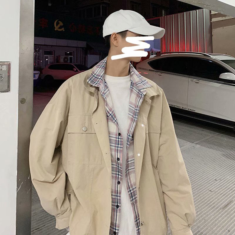 Stitching fake two-piece jacket men's autumn loose all-match ins Hong Kong style Korean version trendy handsome tooling jacket top