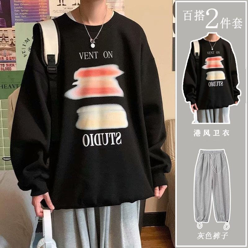 (two sets) 2021 springtime casual suit male Korean version loose with cap sports shirt casual pants man-ins tide