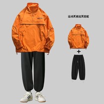 American boomer splicing upright collar jacket male spring student Assault Clothing Loose Casual Jacket with a set of clothes