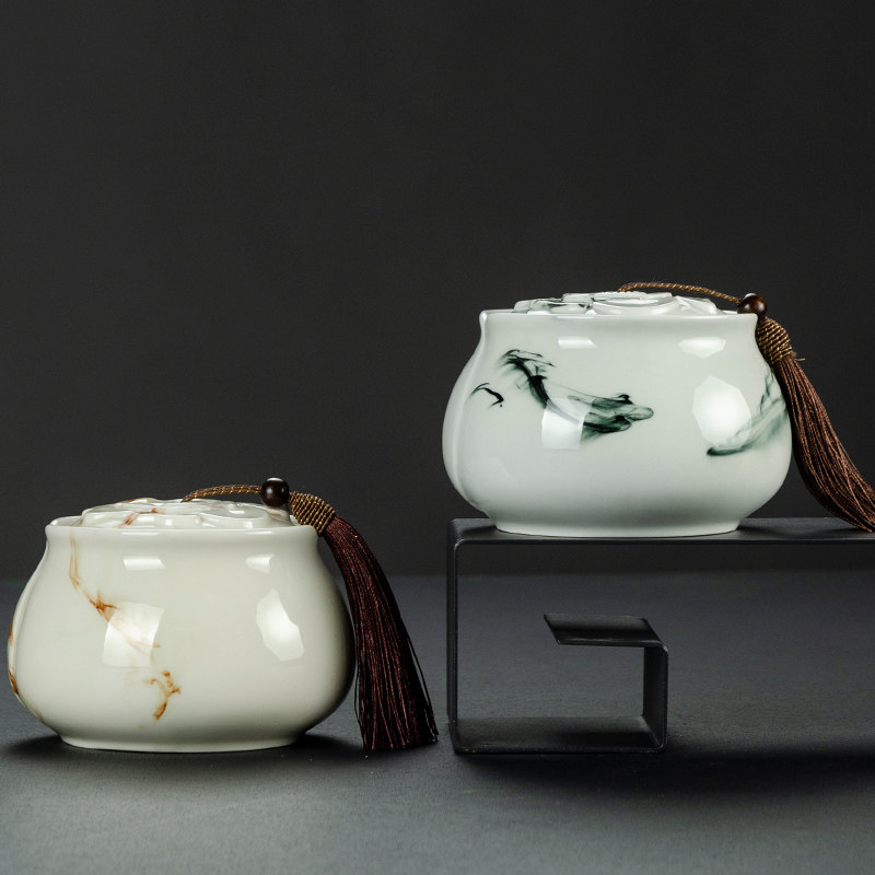 Tea Leaf Jar Ceramic Large sealed jar Kiln Change Tea Leaves Jar Black Tea Green Tea Pu-erh Tea Damp Storage Tank Home