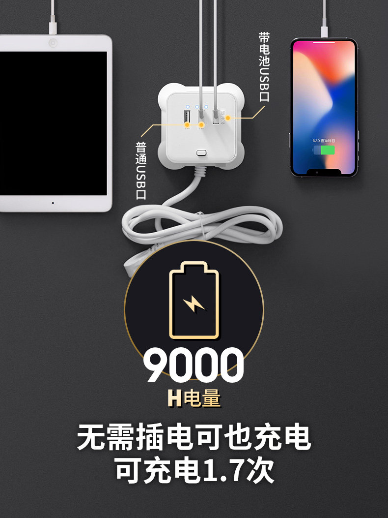Emergency light charging treasure multi-function socket storage radio lamp power bank student dormitory intelligent plug-in creative vertical socket USB socket panel porous household drag cable board with cable outdoor