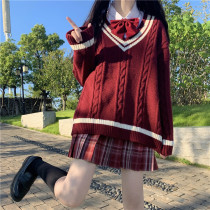Early spring dress 2021 new female jk uniform Japanese V collar student college style red sweater sweater jacket
