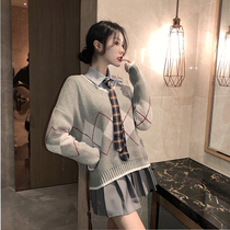 Day Ensemble Jk Uniform Dress Genuine spring clothing sweater 2021 New female v collar jacket head outside wearing a knitwear one suit