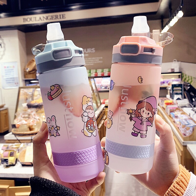 Net red girl water cup creative adult straw cup fresh scrub gradient scale plastic cup hand carrying cup