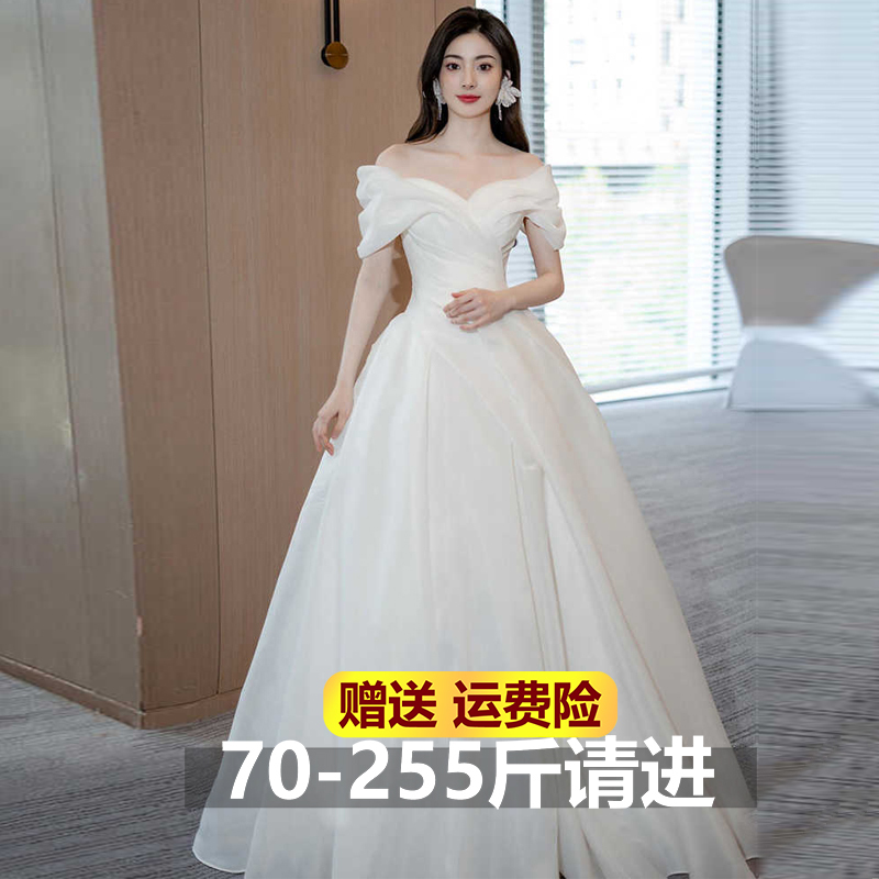 Korean Style Plus Size Light Wedding Dress for Chubby Brides, Elegant Off-Shoulder Bridal Gown, Puffy Skirt Wedding Dress Korean Style Plus Size Light Wedding Dress for Chubby Brides, Elegant Off-Shoulder Bridal Gown, Puffy Skirt Wedding Dress