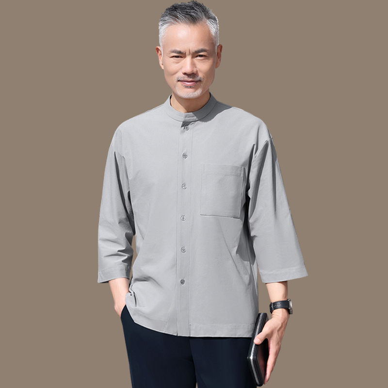 2026 New Summer Outfit for Middle-Aged and Elderly Men, Men's Summer Three-Quarter Sleeve Shirt, Long-Sleeve Thin Shirt for Grandpa, Ages 60-70