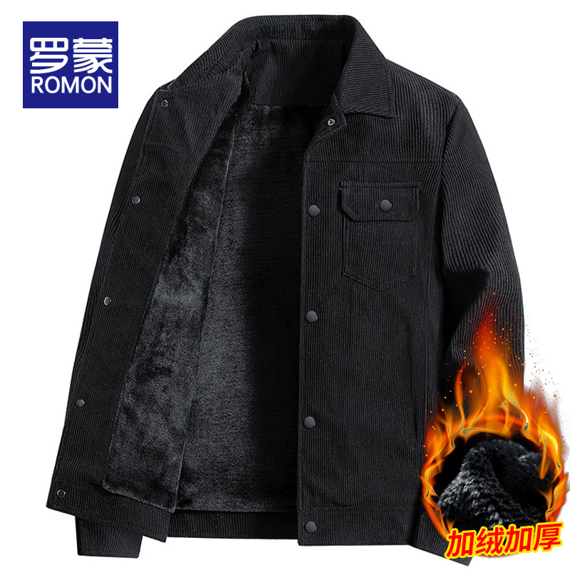 Romon Light Core Suede Men's Jacket Autumn Winter Plus Suede Thickened Turnover overalls jacket Warm Casual Jacket Man-Taobao