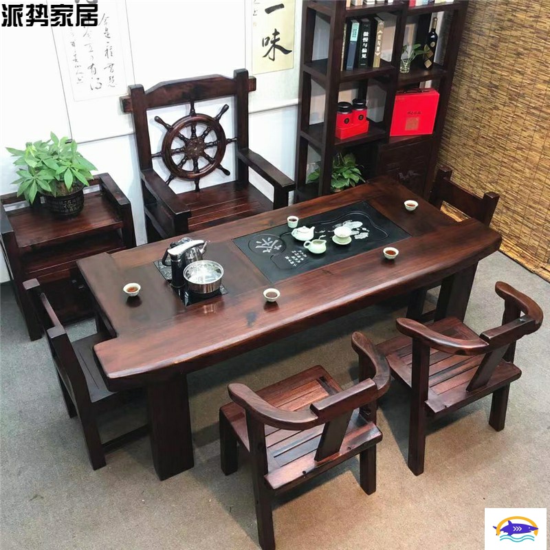 Old Ship Wood Tea Table Tea Table Tea Set Integrated Office Tea Table Table And Chairs Combined New Chinese Household Solid Wood Small Tea Table