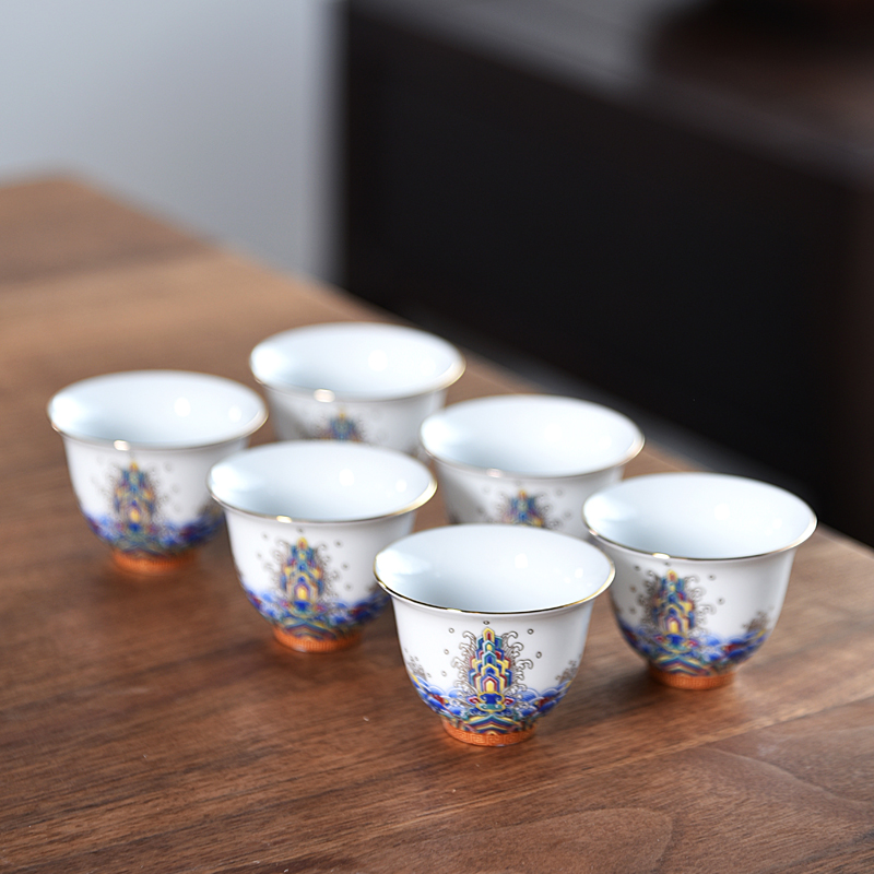 Tang one thousand Ceramic Enamel Tea Cup Subwhite Porcelain Kung Fu Pint Cup Single Owner Tea Brewhi for home Six Nations Gift Boxes