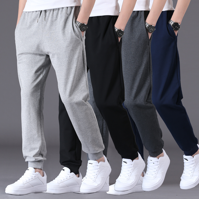 Men's Spring and Autumn Sports Pants, Loose Fit, Cuffed Casual Long Pants, Summer Thin Gray Straight-Leg Sweatpants