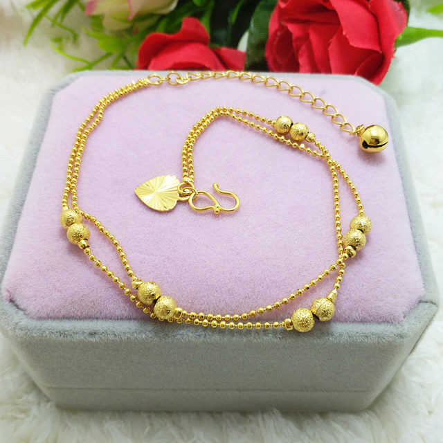 ທີ່ນິຍົມໃຫມ່ sand gold plated 24K transfer beads imitation gold anklet female cute bell euro coin jewelry anklet jewelry