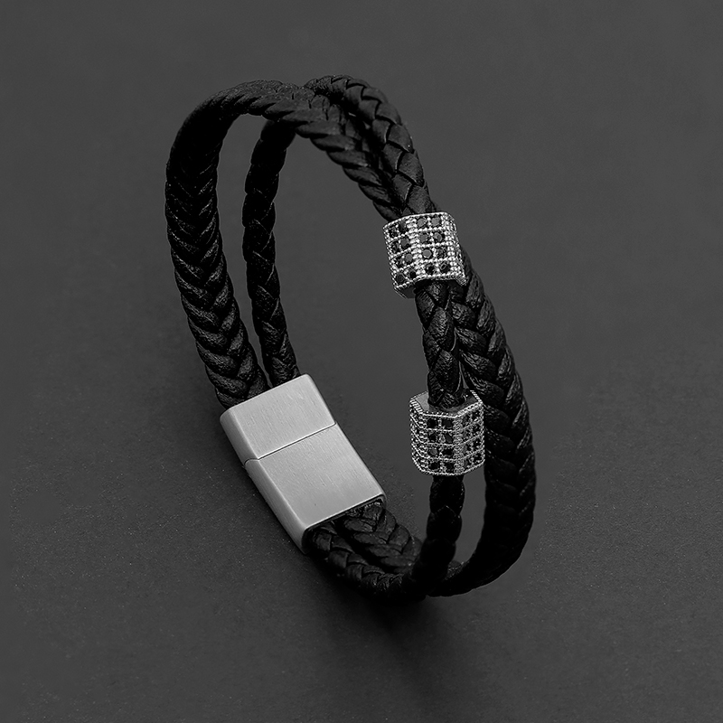 Magnetic Buckle Bracelet for Men, High-End Black Leather Braided Bracelet, Niche Design for Boys, Hip-Hop Trend, Couple, Student Magnetic Buckle Bracelet for Men, High-End Black Leather Braided Bracelet, Niche Design for Boys, Hip-Hop Trend, Couple, Student