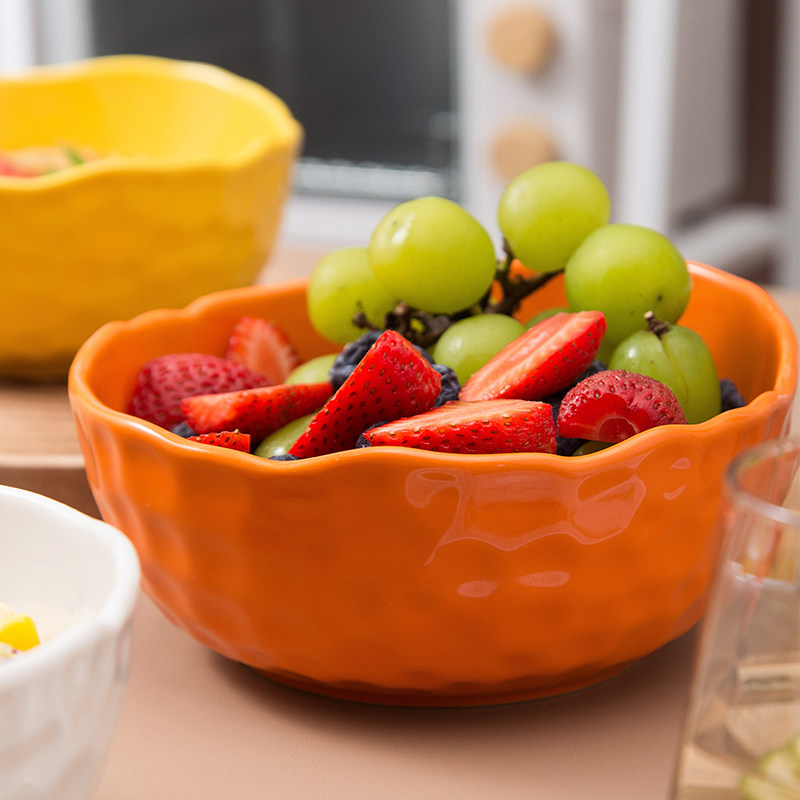 Ceramic salad bowl fruit and vegetable home high value light luxury slanted mouth large Nordic style microwave oven exclusive