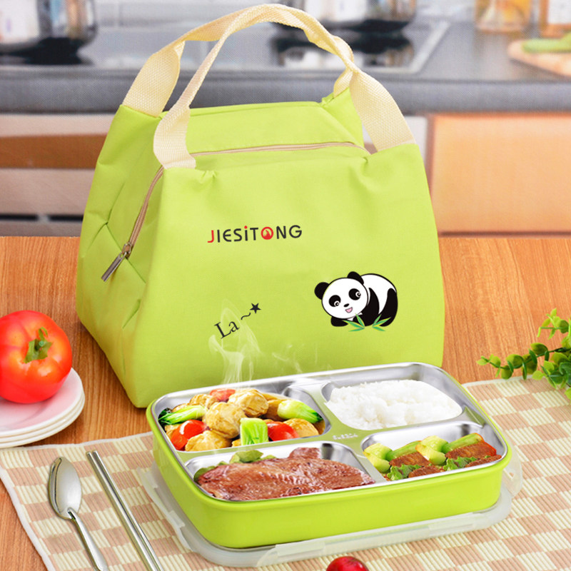 Suit Children Meal Kit Insulation Cartoon Elementary School Lunch Box Lunch Box Cute Stainless Steel Split with lid square