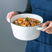 Double-eared large soup bowl Nordic ceramic noodle bowl creative home breakfast bowl salad bowl Japanese instant noodle bowl ins style