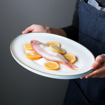 Nordic creative ceramic fish plate household steamed fish plate personalized hand-painted oval dish restaurant special 12-inch tableware