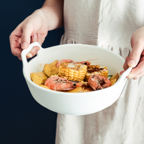 Yundao Nordic ceramic bowl home double ear bowl Net red tableware baked rice baking bowl creative dish INS Wind