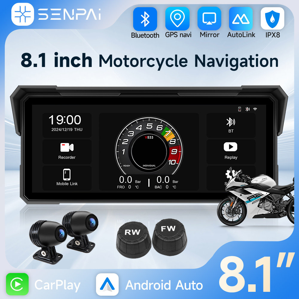 Overseas Version of Motorcycle Driving Recorder, Smart Car Device with Dual Front and Rear Lenses, 2K Dedicated Navigation System All-In-One Device