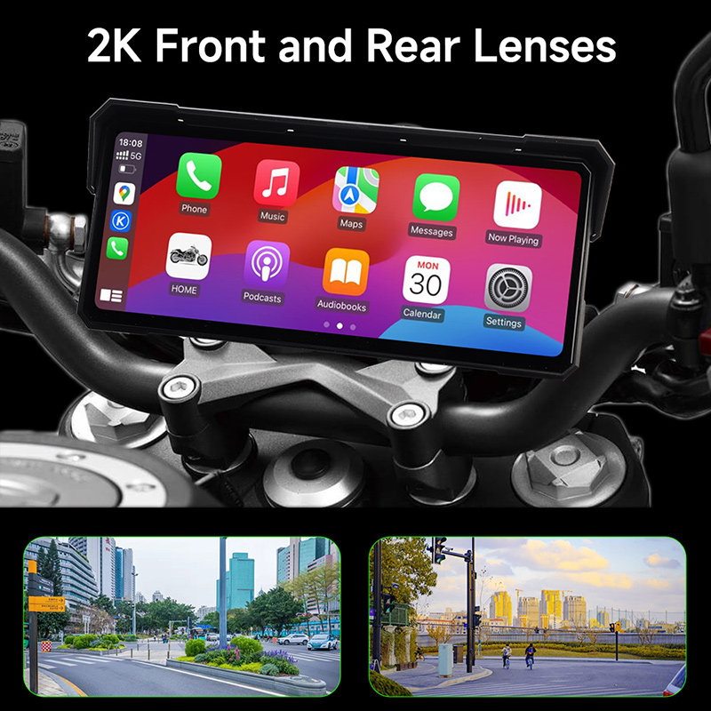 Overseas Version of Motorcycle Driving Recorder, Smart Car Device with Dual Front and Rear Lenses, 2K Dedicated Navigation System All-In-One Device