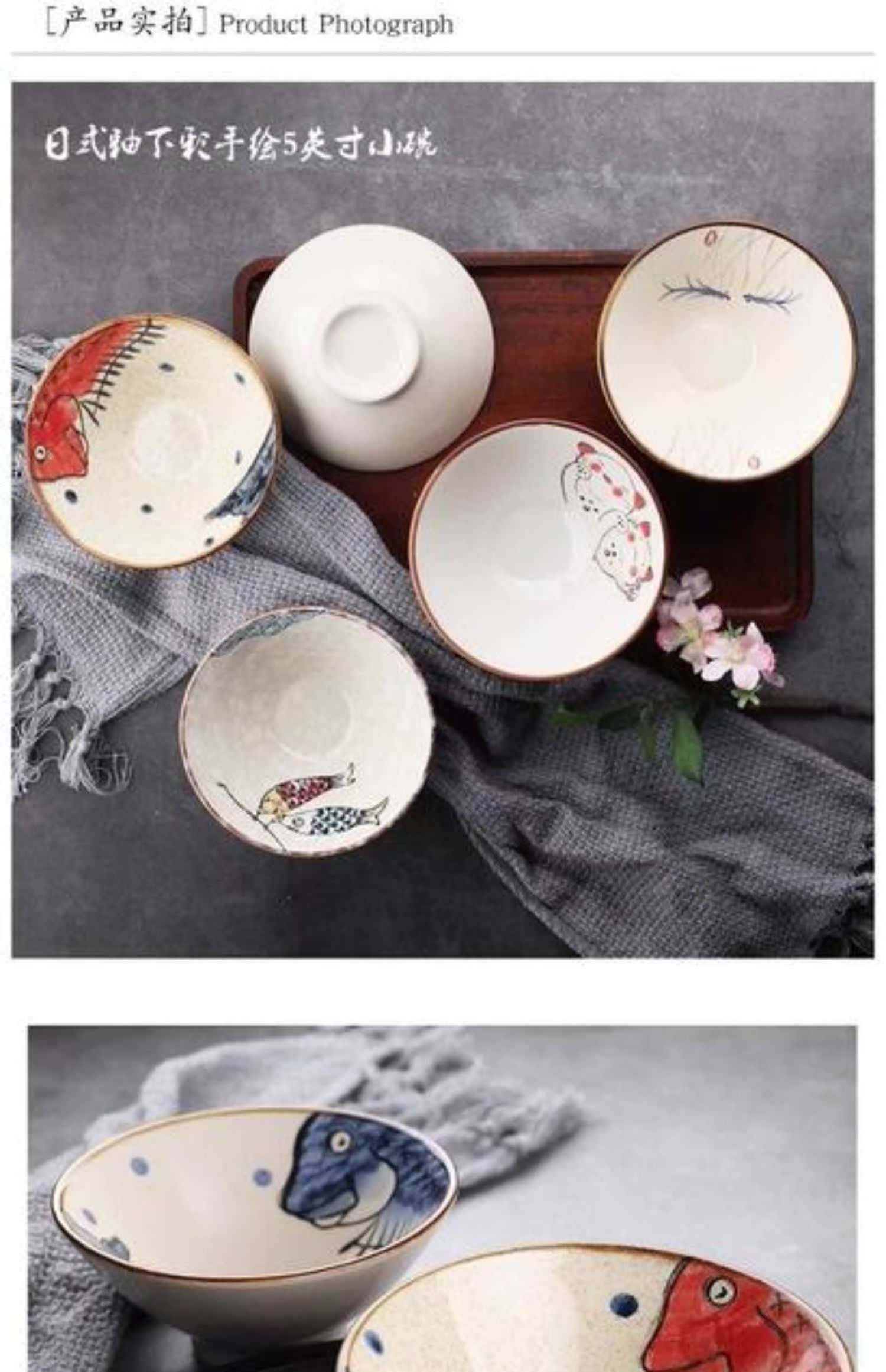 Japanese ceramics tableware under the glaze color hand - made 5 inches tall hat to bowl dessert bowl of rice bowls little soup bowl