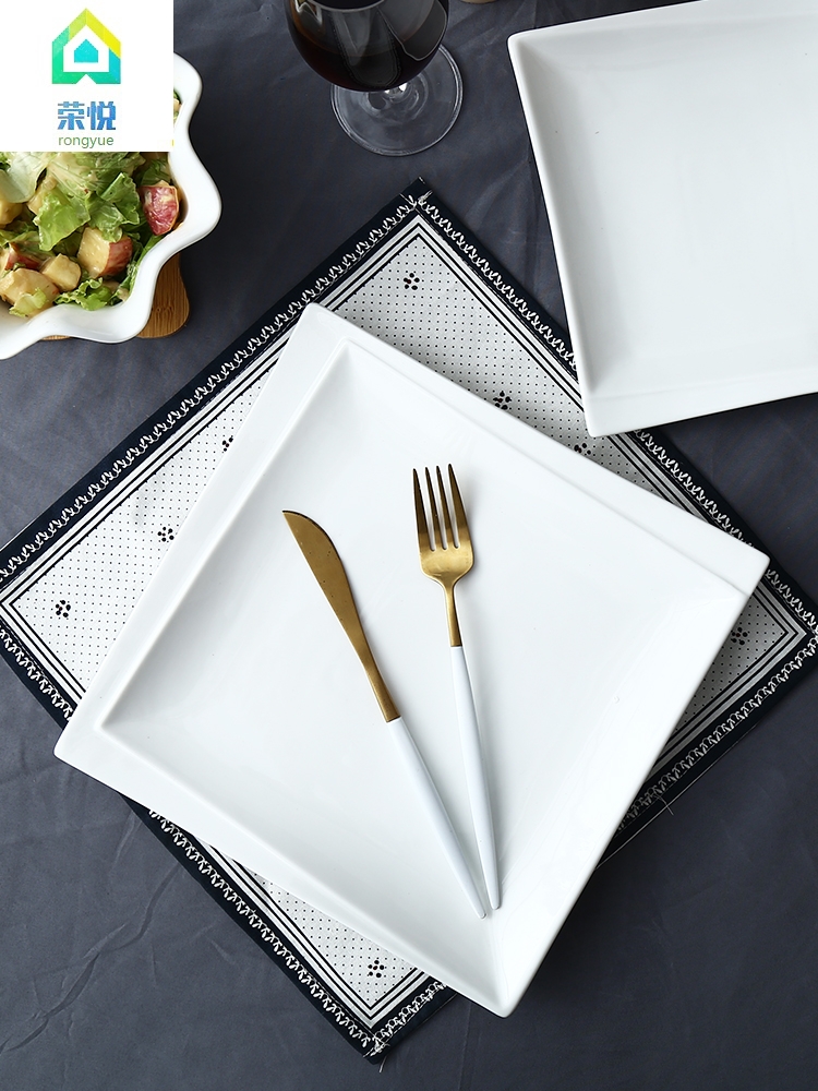 Creative western food dish white steak household food dish square plate flat ceramic flat plate western - style tableware