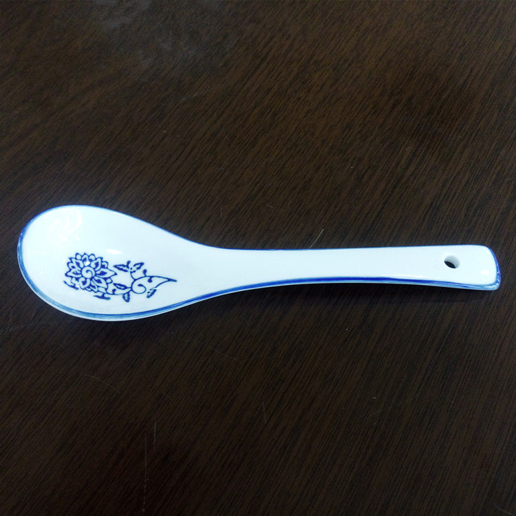 Spoon household spoons in lanzhou long handle blue hand - made porcelain Spoon bag mail size 30 Spoon noodles rice ladle