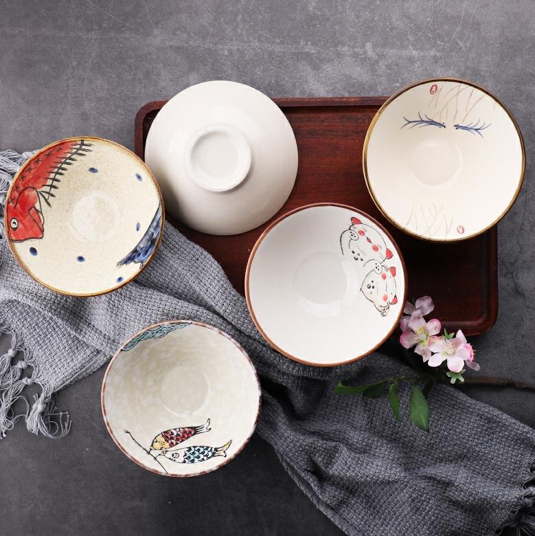 Japanese ceramics tableware under the glaze color hand - made 5 inches tall hat to bowl dessert bowl of rice bowls little soup bowl