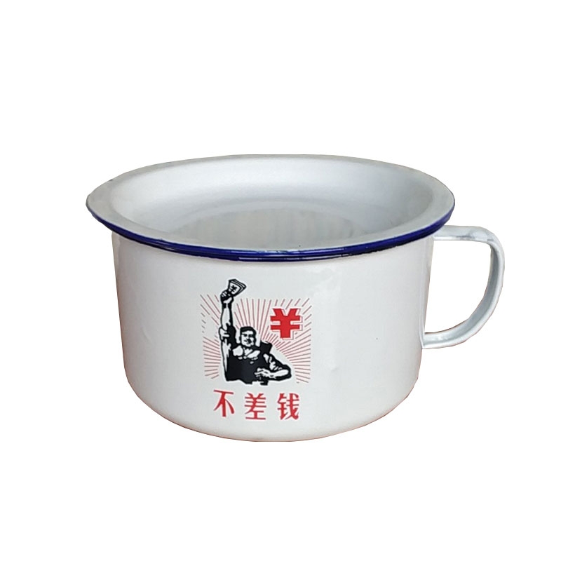 Rice cylinder large instant noodles old bowl enamel 14 cm student canteen fastfood cups with cover Rice basin lunch box quotations