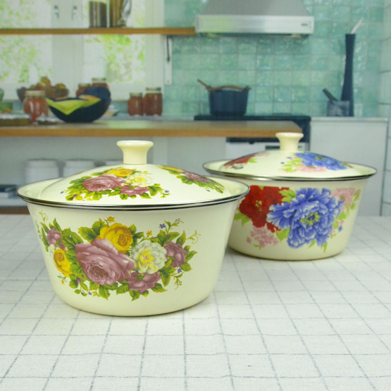 Enamel POTS with cover the old fat bowl thicken Enamel bowls of Enamel soup pot induction cooker flame general boil Chinese medicine//