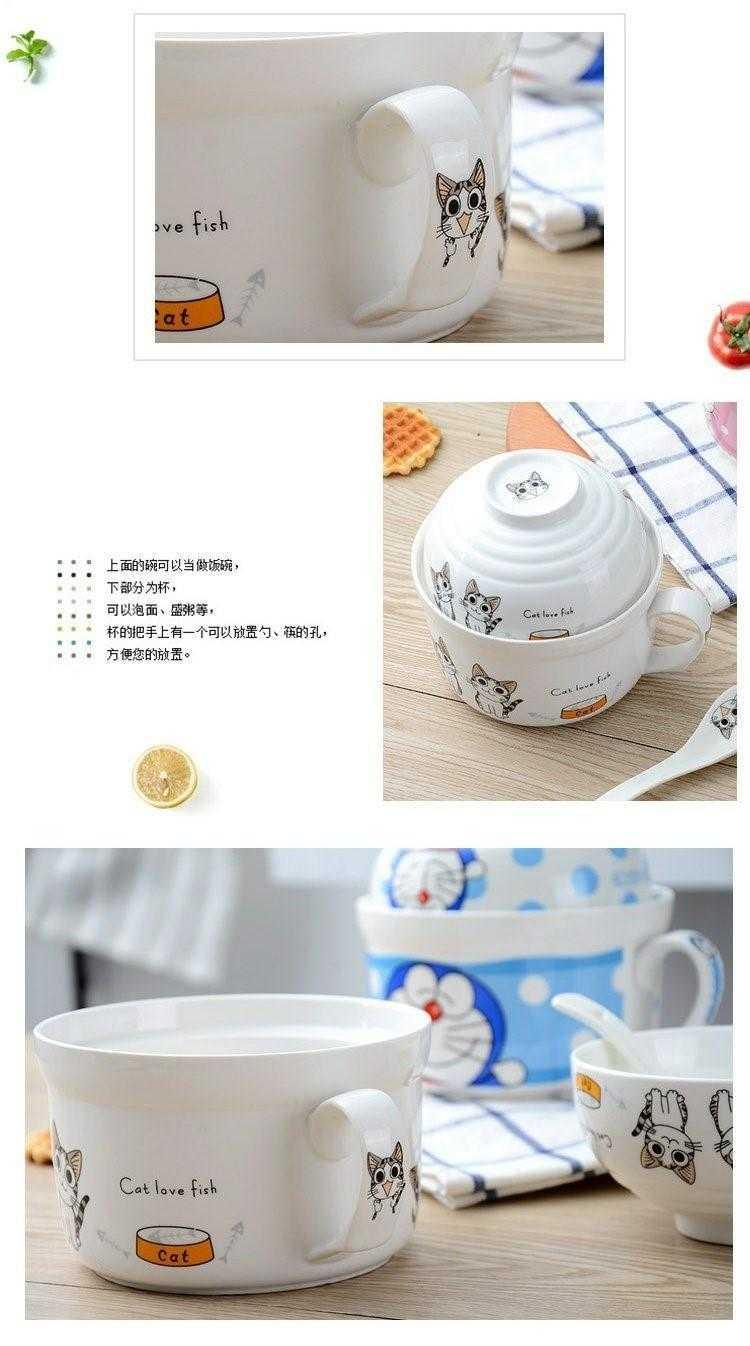 Children couples home meal bowl of Japanese noodles more glass ceramic creative lunch box bowl with the handle