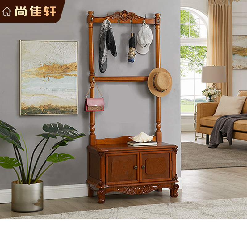 American-style solid wood coat rack, floor-to-ceiling hanger, European-style hallway, coat, hat, shoe rack, bedroom, cloakroom, changing shoes and stool