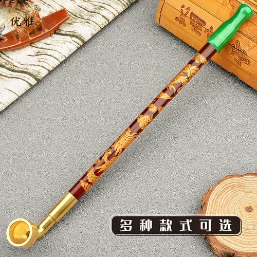 Мужская элегантная золотая старомодная курительная трубка ручной работы из сандалового дерева, дракон и феникс, подарок на день рождения