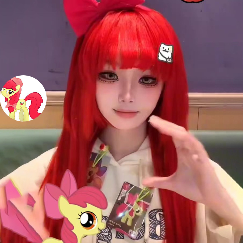 假毛cos苹果丽丽红色长直发小马宝莉动漫空气刘海甜美全头套_COSPLAY配件_淘宝游戏网