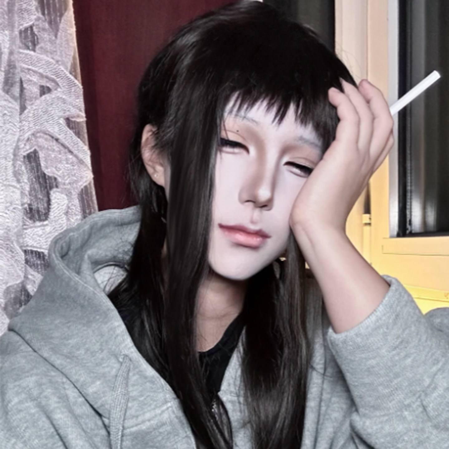 徐敏敏cos长直发阴郁病娇纸房子长刘海动漫微恐圆头皮假毛全头套_COSPLAY配件_淘宝游戏网