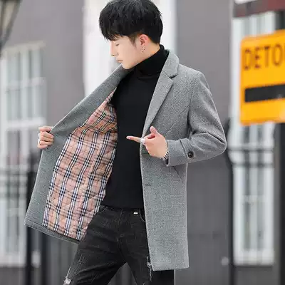 Medium and long version of woolen trench coat men slim autumn and winter niece coat casual woolen cloth coat wool nay coat youth