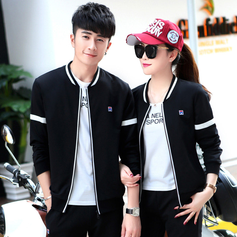 Official flagship store Couple sports suit Spring and Autumn Men's sportswear fashion casual running cardigan baseball collar