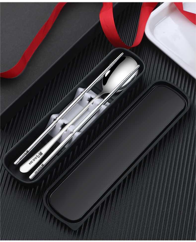 Portable chopsticks spoons three - piece suit adult tableware stainless steel fork express single students receive a case